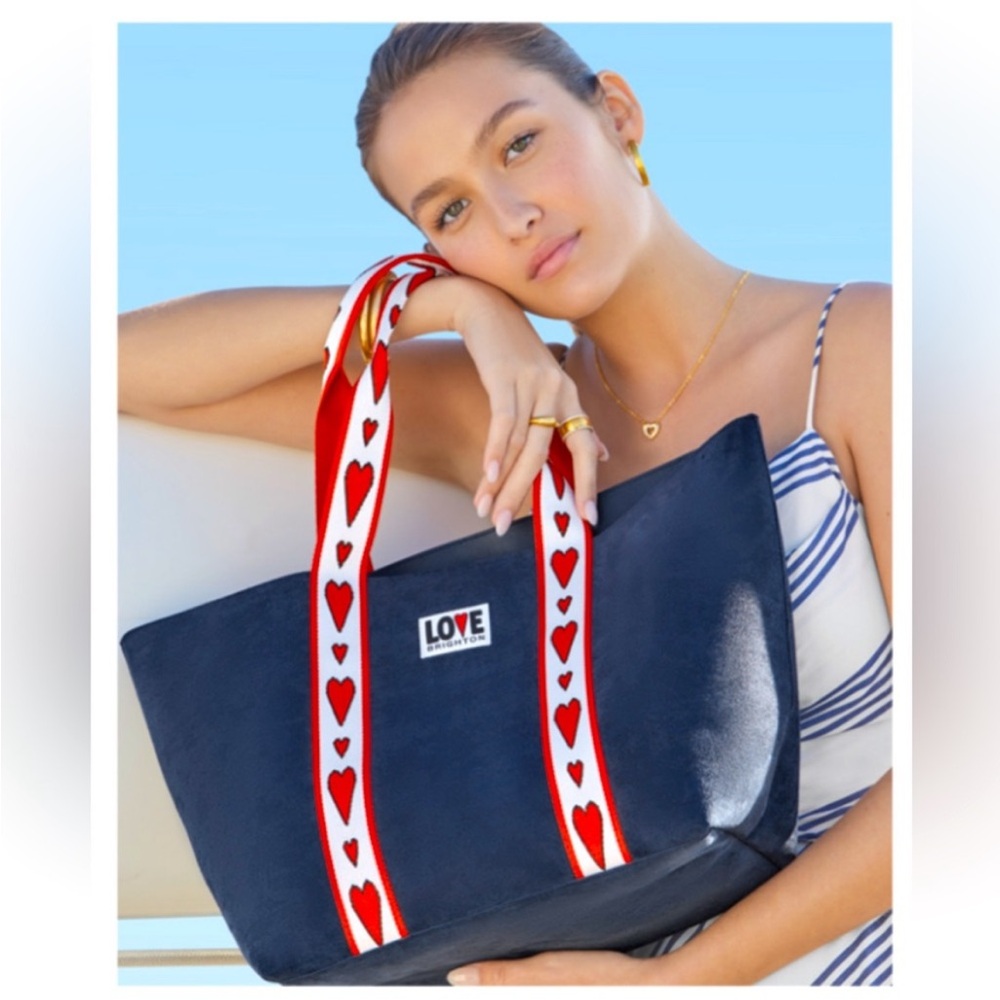 BRIGHTON Navy Love Tote Bag with Heart Straps • coastal nautical vibes no tags
